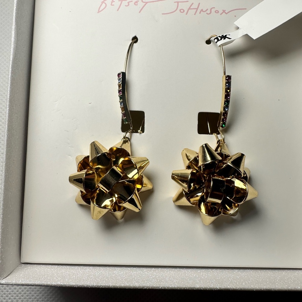 Betsey Johnson Gold Bow Dangle Earrings